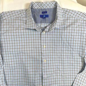 Egara Dress Shirt  Sz 3X XXXL Blue/Brown Plaid Button Classic Fit Non Iron FLAWS